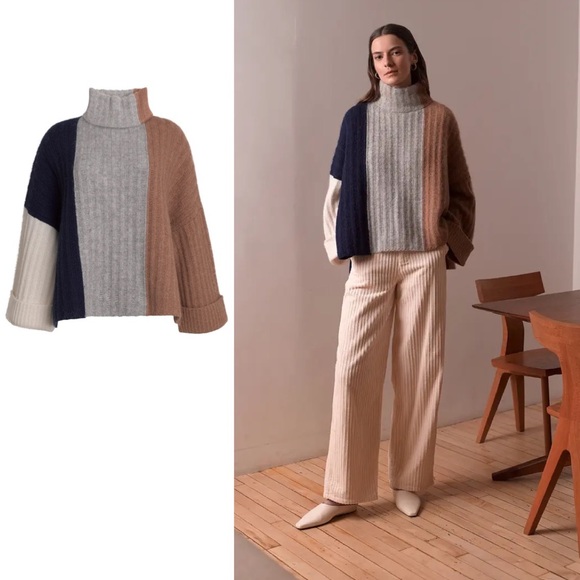 Eleven Six Sweaters - ELEVEN SIX Talia Mock Neck Alpaca Blend Poncho Sweater Medium/Large